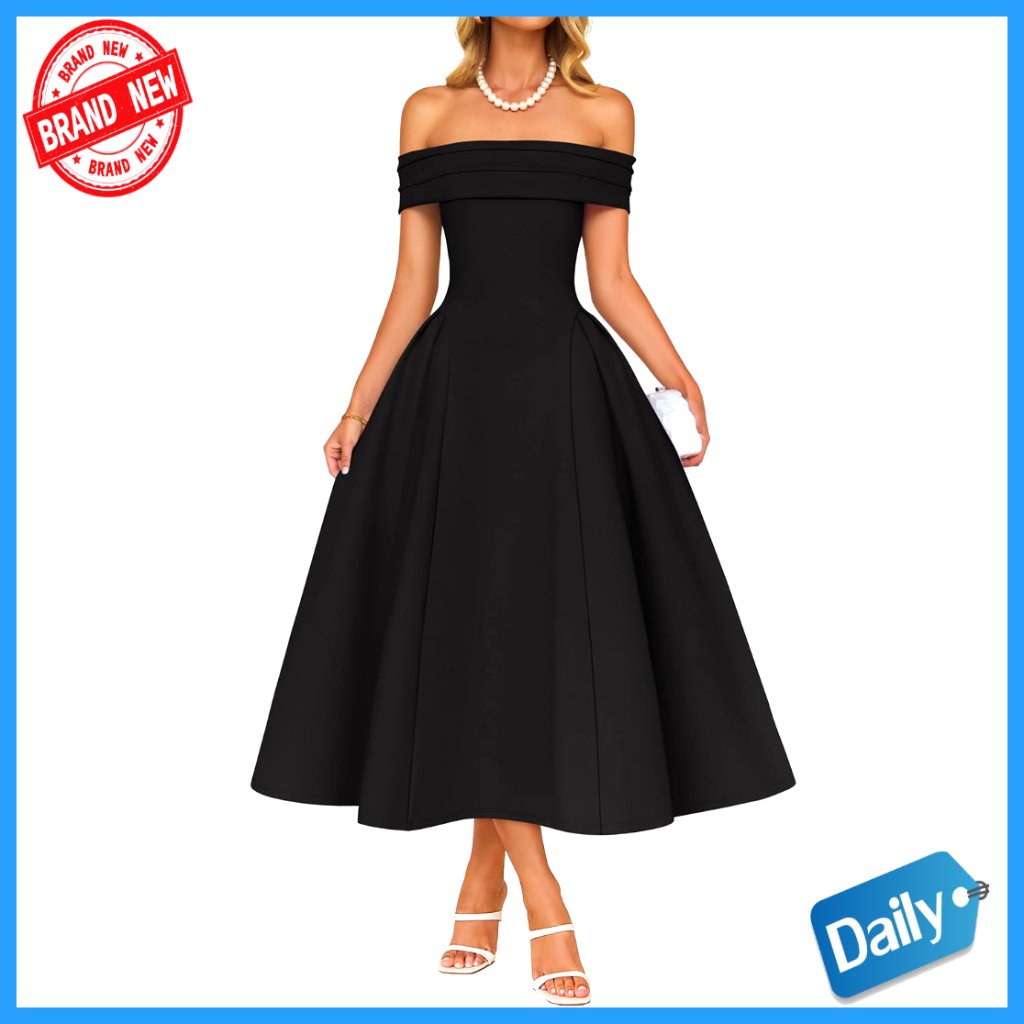 Elegant Off Shoulder Cocktail Dress Swing A Line Midi Formal Evening Wear